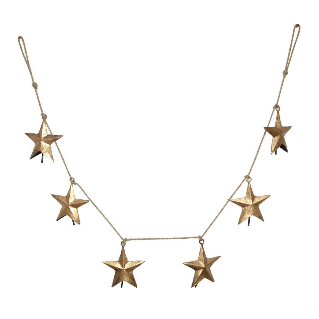 Handmade 6Piece Metal Burnished Gold Star Bell Garland My Trove Box