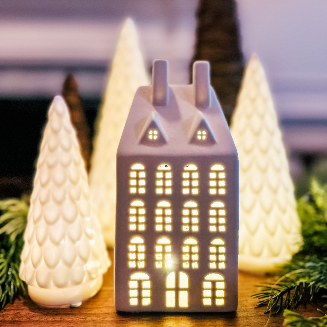 LED-Lit Ceramic Holiday House | My Trove Box