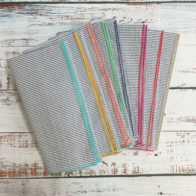 Grey Seersucker Cloth Napkins with Colorful Edges, Set of 8 - My Trove Box