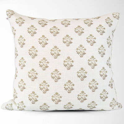 Isabella Floral Block Print Pillow Cover in Sage - My Trove Box