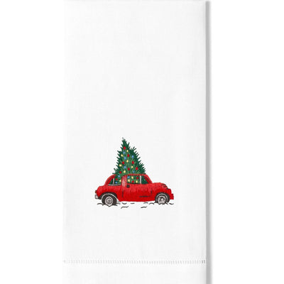 Red Christmas Car with Tree Guest Towel - My Trove Box