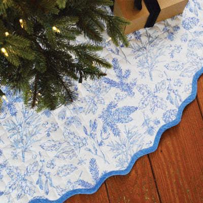 Blue Foliage Chinoiserie Quilted Tree Skirt - My Trove Box