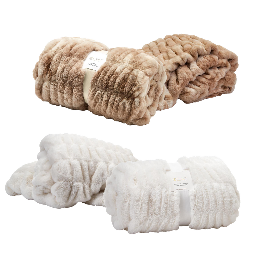 Luxe Ruched Faux Fur Throw Blanket My Trove Box