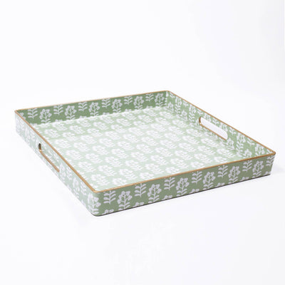 Decorative Serving Tray - Sage Green Floral Square - My Trove Box