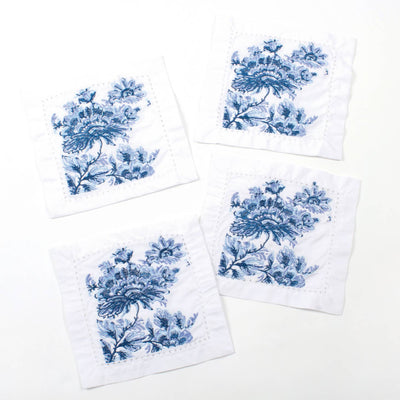 Cocktail Napkin Set - Blue Floral Embroidered - My Trove Box