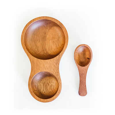 Mango Wood Salt & Pepper Pinch Bowl with Small Serving Spoon - My Trove Box